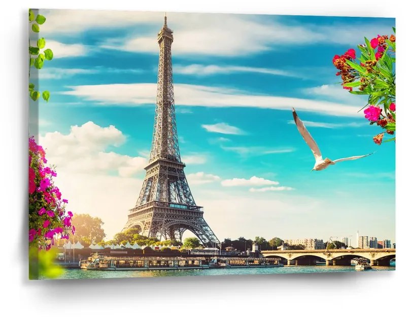 Sablio Obraz Paríž Eiffelova veža Mraky - 90x60 cm