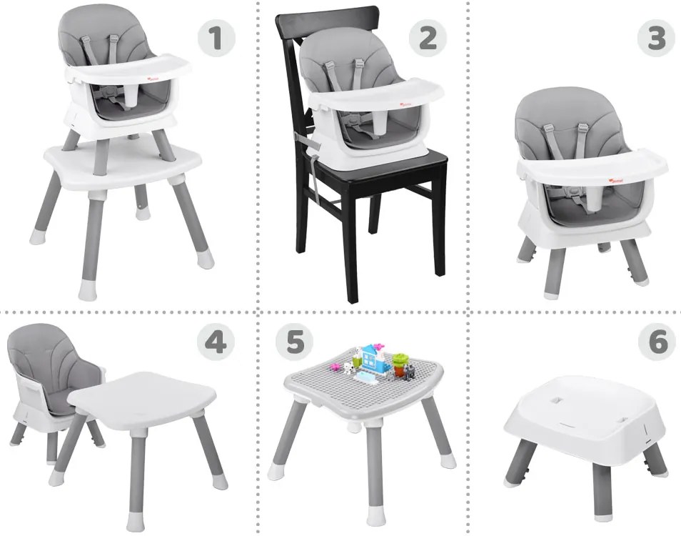 Stolička na kŕmenie set 6v1 ZA4142 - sivá