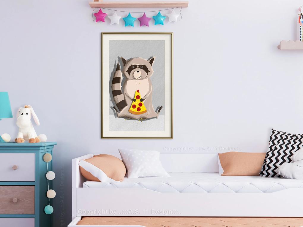 Artgeist Plagát - Gourmand Raccoon [Poster] Veľkosť: 30x45, Verzia: Zlatý rám s passe-partout