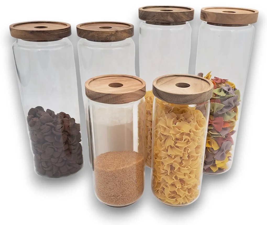 Orion Súprava 6 ks sklenených dóz s akáciovým vekom, BOROSIL 1 / 1.5 / 1.85 L