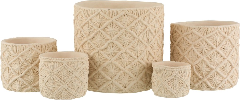 Béžový cementový kvetináč s drhaným vzorom Ibiza Macrame - Ø30*28 cm