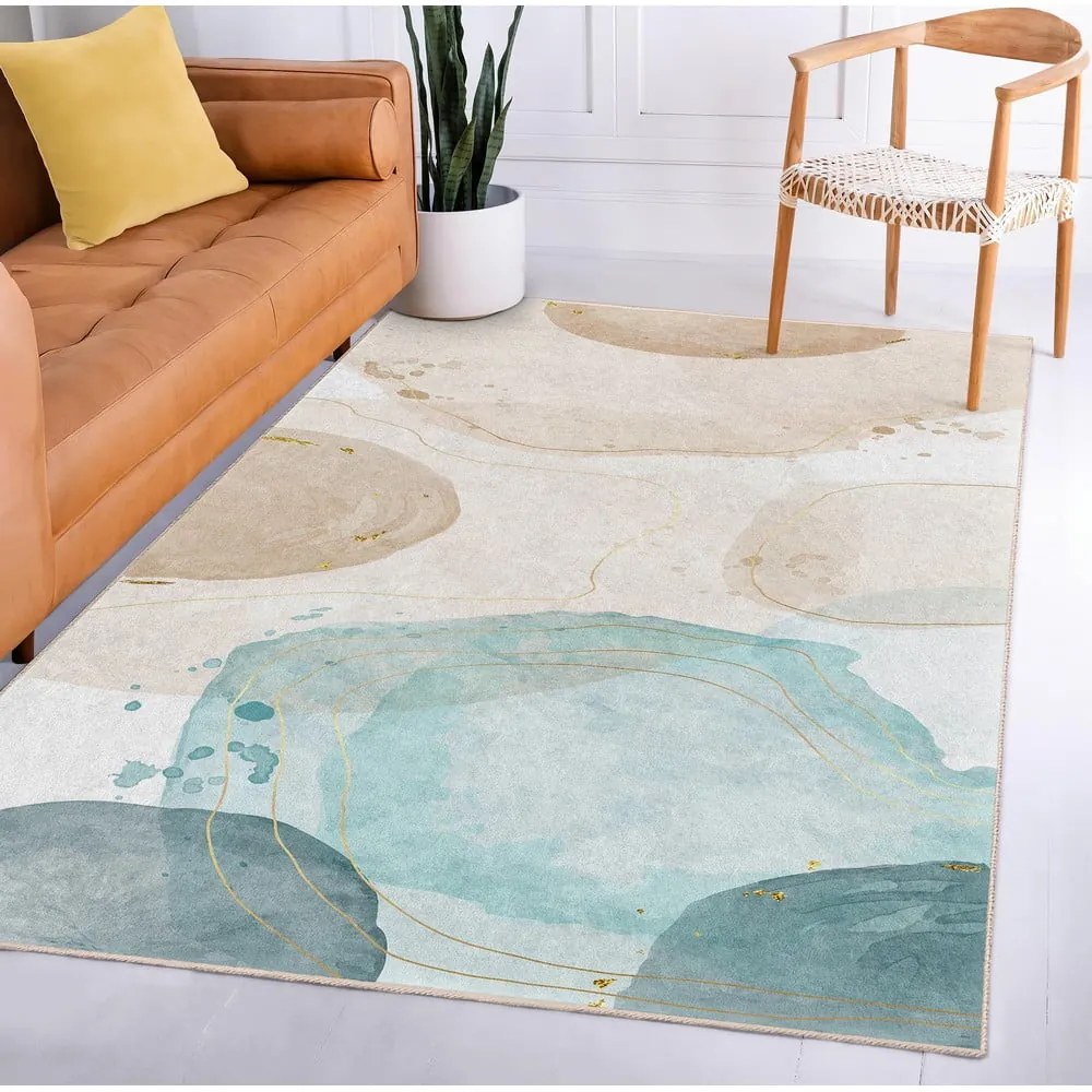 Krémovo-tyrkysový prateľný koberec 160x230 cm Puddle – Mila Home