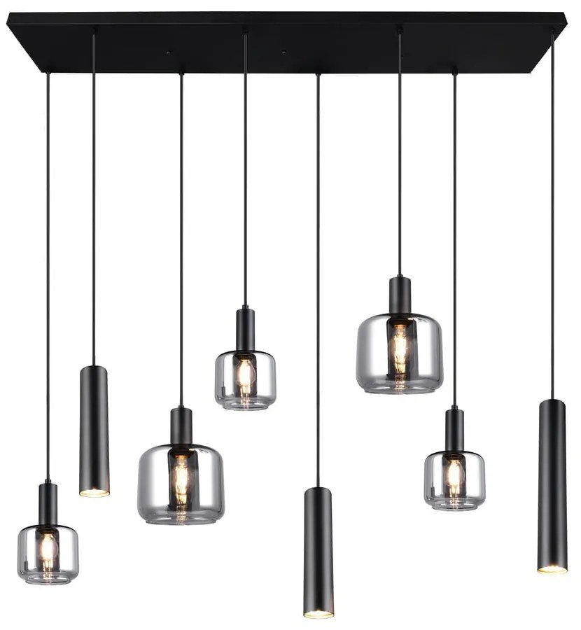 Čierne závesné svietidlo s kovovo-skleneným tienidlom Mataro – Trio