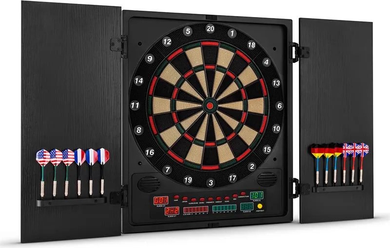 KLARFIT Dartmaster 180, čierny, elektronický terč so šípkami a dvierkami