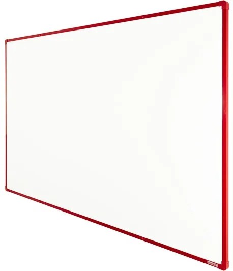 Biela magnetická popisovacia tabuľa s keramickým povrchom boardOK, 2000 x 1200 mm, červený rám