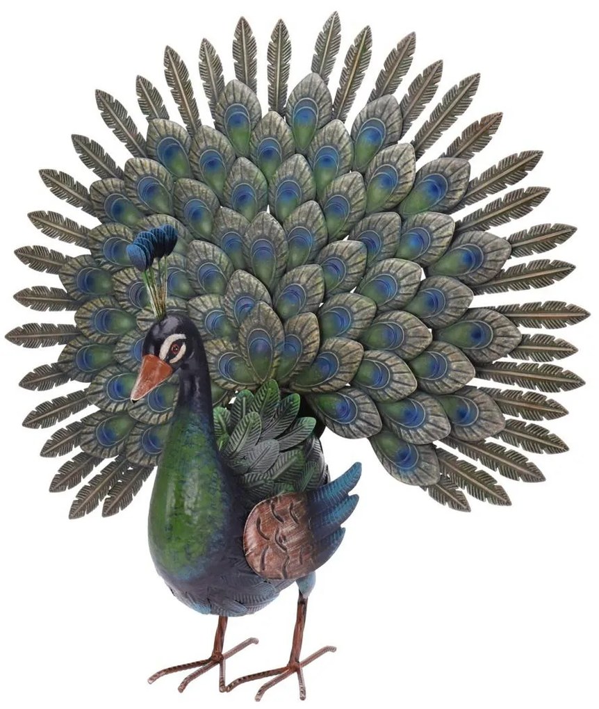Záhradná kovová figúrka Peacock, 63x65 cm, viacfarebná