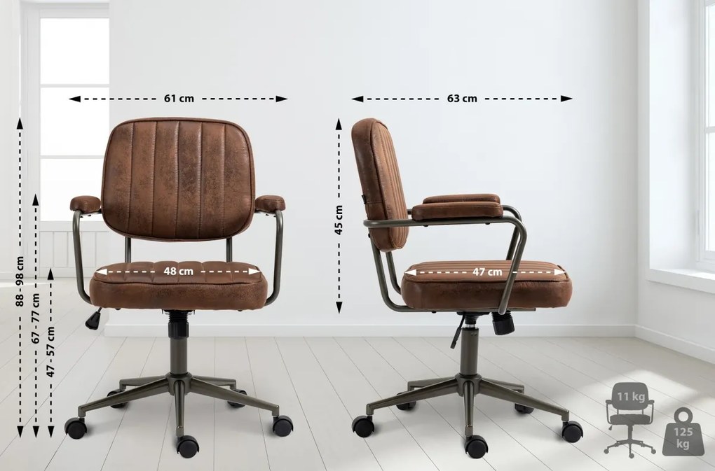 Kancelárska stolička Natrona v industriálnom štýle - koženka - Cognac antik