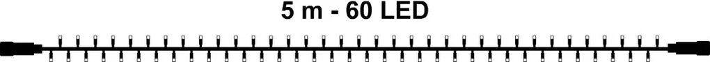 DECOLED LED svetelná reťaz FLASH, 5 m, teplá biela, 60 diód, IP44, biely kábel