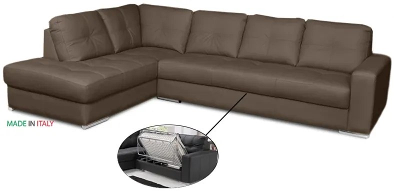 Kožená sedacia súprava s rozkladom na každodenné spanie ALEXIE – rohová, ľavá, hnedá (tortora 312)