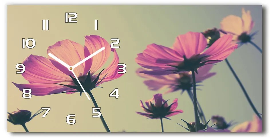 Sklenené hodiny na stenu tiché Ružové kvety pl_zsp_60x30_f_104707608