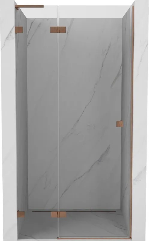 Mexen Lunar L, Otočné ľavé sprchové dvere 95 cm, 8mm číre sklo, medený matný profil, 834L-095-000-65-00-L