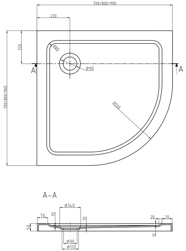 Mexen Rio, štvrťkruhový sprchovací kút s posuvnými dverami 90 x 90 cm, 6mm číre sklo, chrómový profil + biela sprchová vanička, 863-090-090-01-00-4110