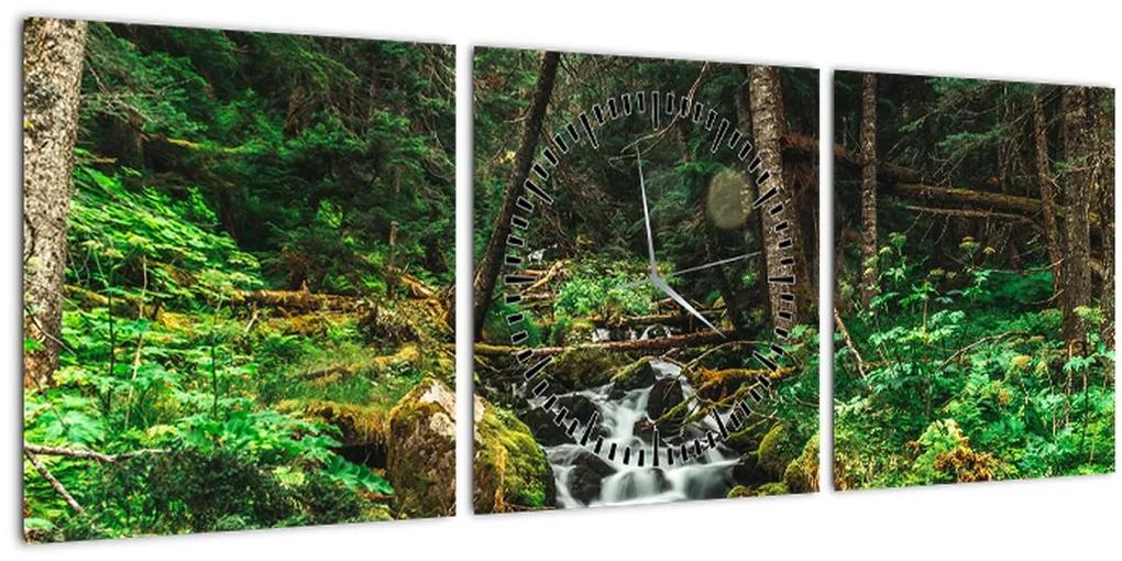 Obraz potoka v lese (s hodinami) (90x30 cm)