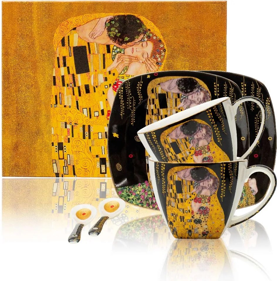 HOME ELEMENTS Porcelánová šálka a podšálka 2 x 250 ml, Klimt Bozk, tmavý