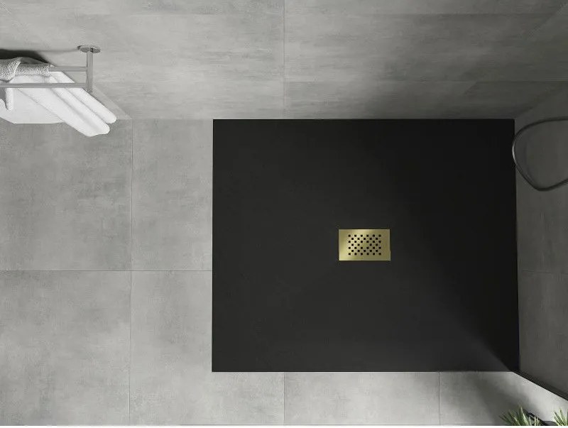 Mexen Hugo, obdĺžniková sprchová vanička SMC 120 x 100 cm, čierna, zlatá krytka, 42701012-G