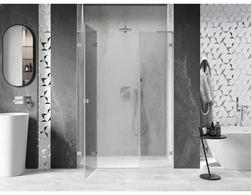 Mexen Lunar L, ľavé otočné sprchové dvere 155 cm, 8mm číre sklo, oceľový profil, 834SL-155-050-97-00-L