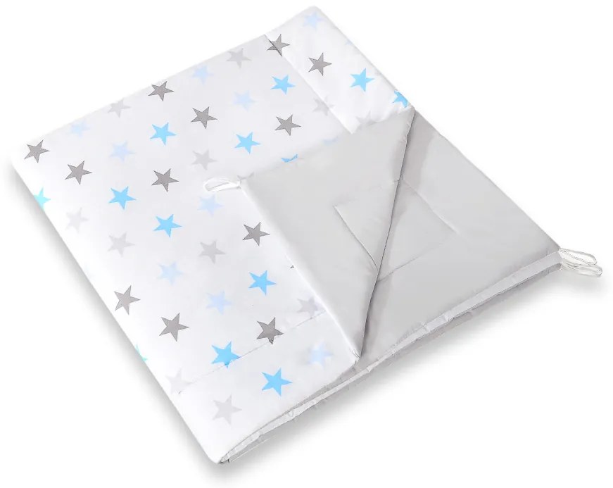 Bobono Stan Teepee pre deti + hracia podložka + vankúše + ozdobné perie - Stars modro-šedá/šedá