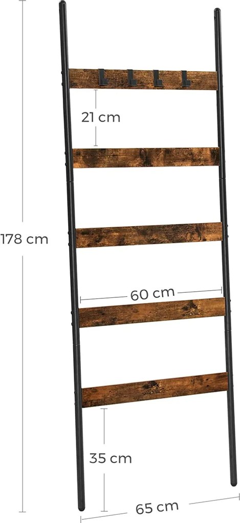 5-úrovňový rebríkový stojan na uteráky a šatky, rustikálny hnedý