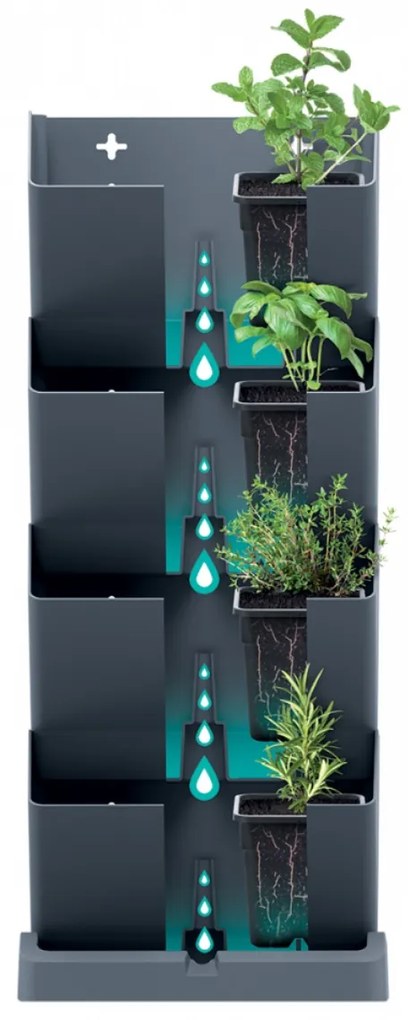 PROSPERPLAST Kvetináče vertikálne s nožnicami na bylinky MINI CASCADE antracit