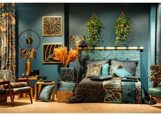 Kvalitné tyrkysovo zelené posteľné obliečky bavlnený satén s motívom botanických listov