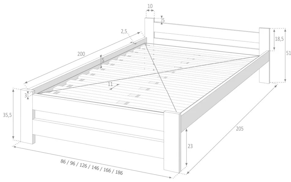 Posteľ z masívu EURO + pěnový matrac COMFORT 14 cm + rošt ZADARMO, 90x200, prírodný-lak