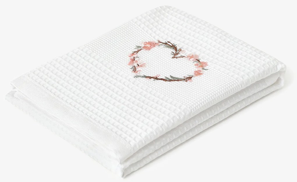 Goldea kuchynská vaflová utierka s výšivkou - kvetinové srdiečko 50 x 70 cm