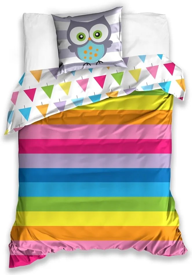 TipTrade Bavlnené obliečky Sovička Rainbow, 140 x 200 cm, 70 x 90 cm