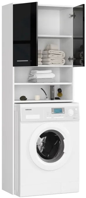 Kúpeľňová skrinka nad práčku FIN 2D biela / čierna, lesk