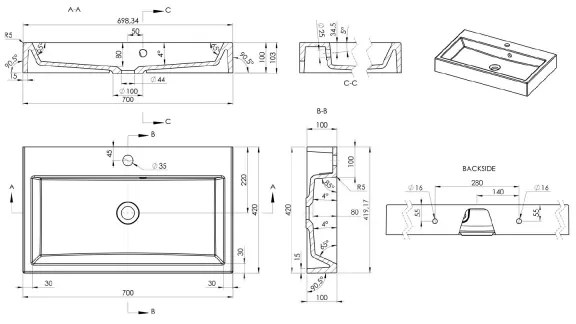 Sapho - Umývadlo na dosku ORINOKO 70x42 cm mramor/biela