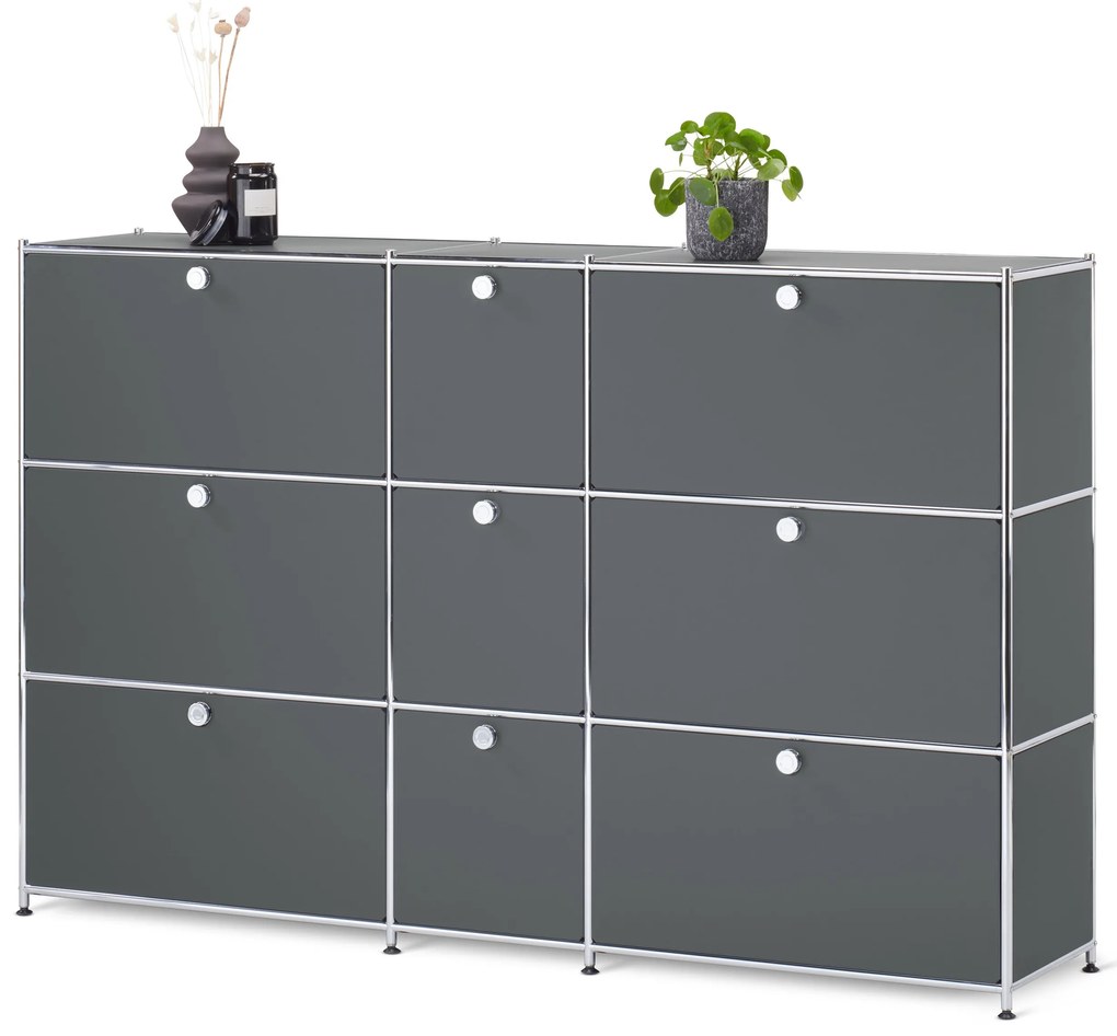 Komoda »CN3« s 9 výklopnými dvierkami, sivá