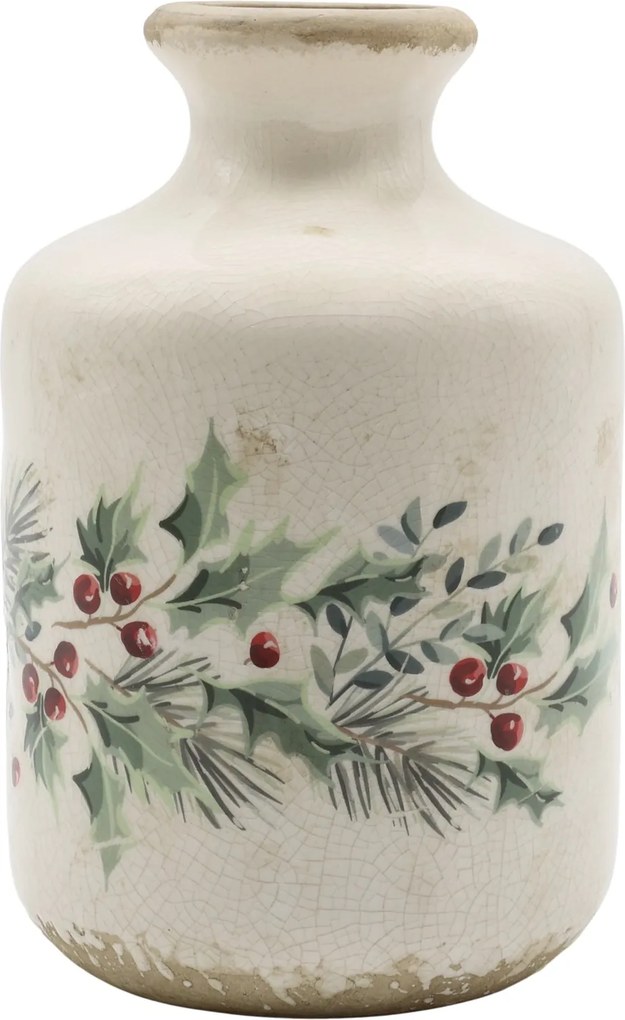 Béžová keramická váza s cezmínou Holly Christmas Antique – Ø 11*17,5 cm