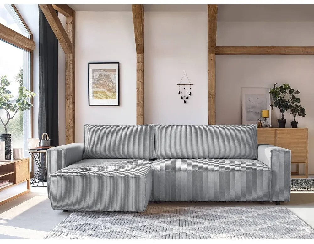 Svetlosivá menčestrová rozkladacia rohová variabilná pohovka Nihad – Bobochic Paris