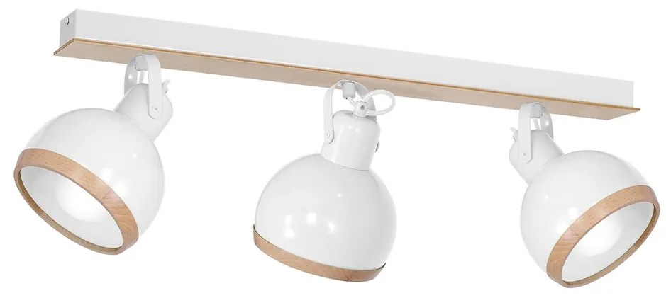 Bodové svietidlo Oval, 3x drevené/biele kovové tienidlo, w/drevo