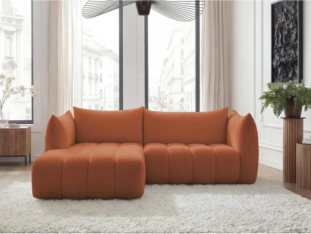 Oranžová rohová pohovka z textílie buklé (ľavý roh/s leňoškou) Azra – Bobochic Paris