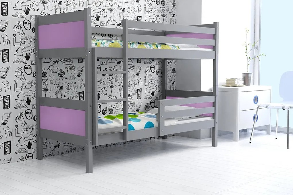 Poschodová posteľ RINO 200x90cm - Grafitová - Fialová (BEZ zásuvky)