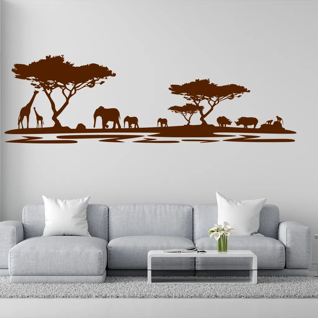 Veselá Stena Samolepka na stenu na stenu Africké safari Farba: hnedá, Veľkosť: 100 x 32 cm