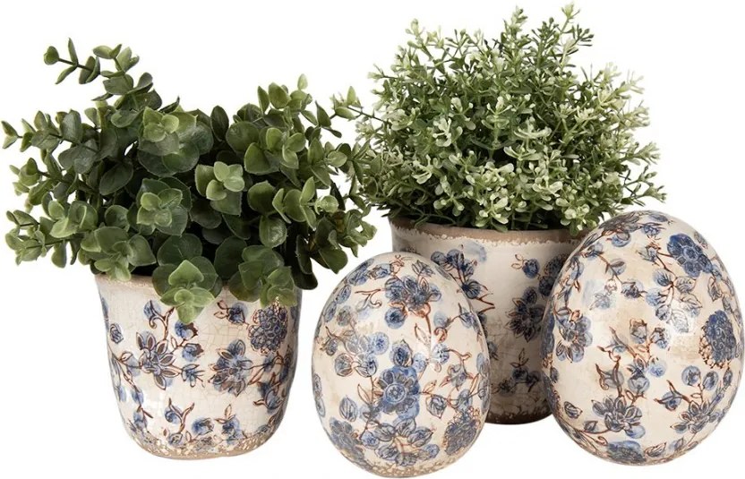 Keramický obal na kvetináč s modrými kvetmi Blusia M - Ø 14*14 cm