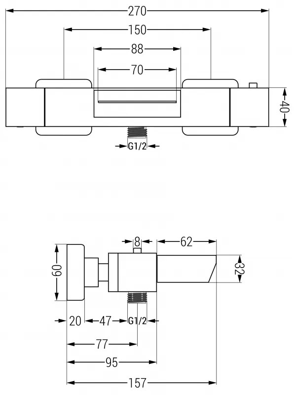 Mexen CUBE termostatická vaňová batéria, zlatá, 77360-50
