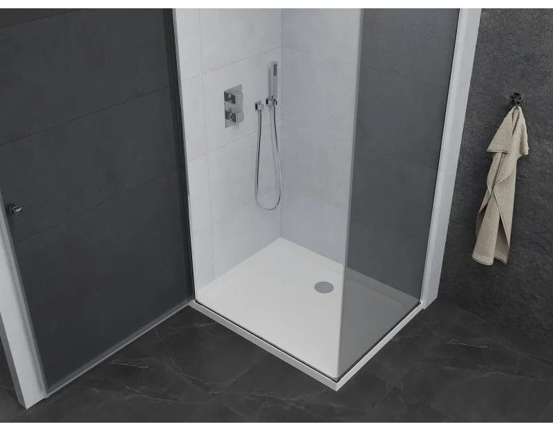 Mexen Pretoria, sprchovací kút 90 (dvere) x 70 (stena) cm, 6mm šedé sklo, chrómový profil + biela sprchová vanička, 852-090-070-01-40-4010