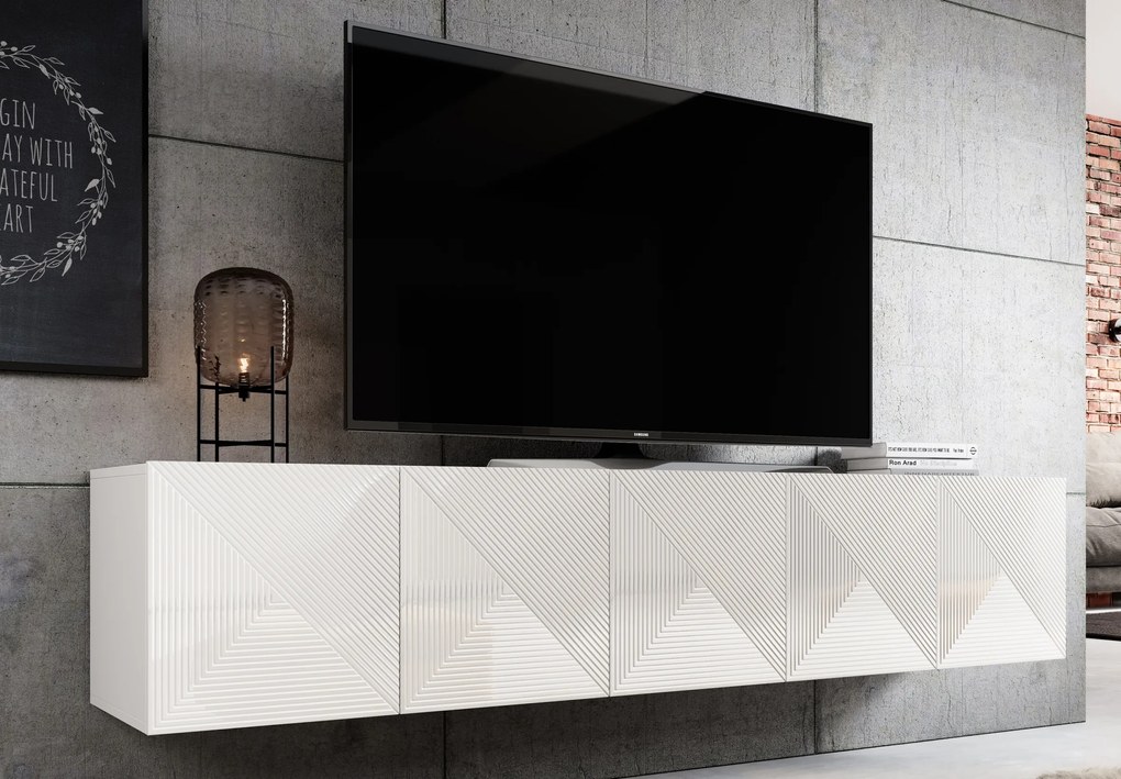 Závesný TV stolík Asha 200 cm - biely mat