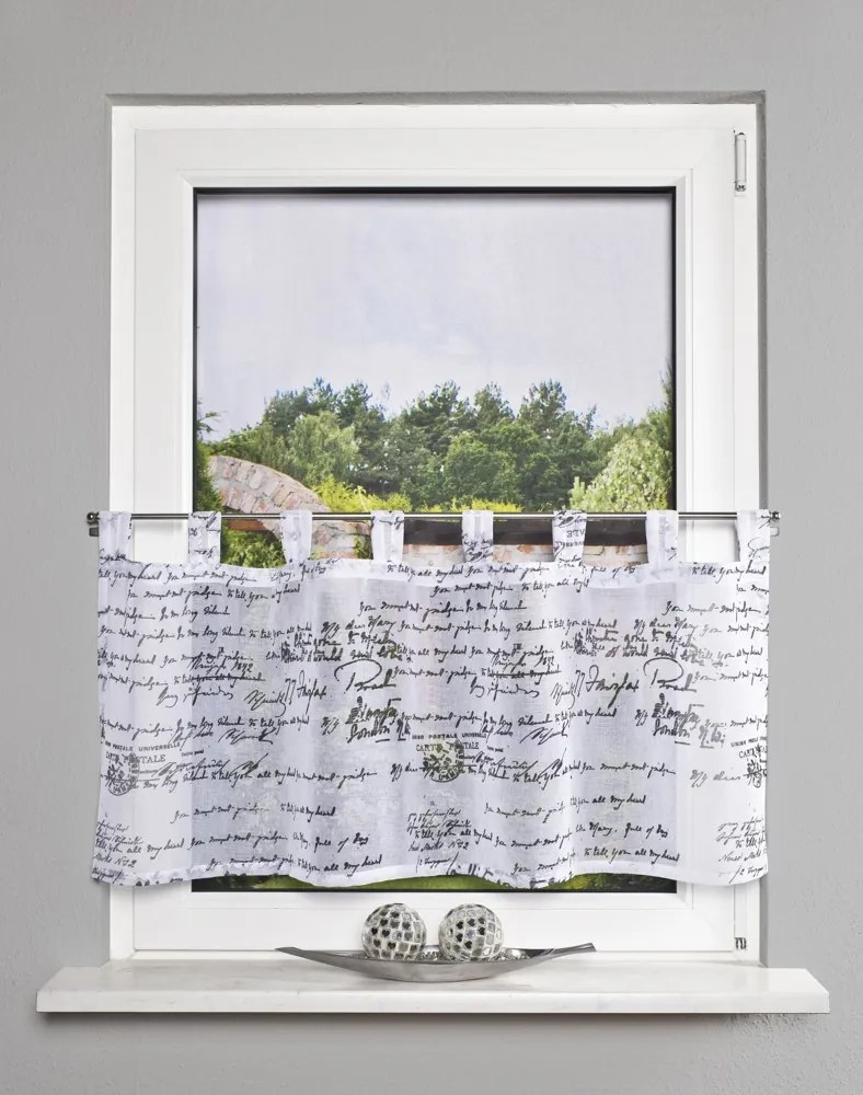 Home Wohnideen Záclona vitrážová, voál s tlačeným textom, William, Čierna a Biela