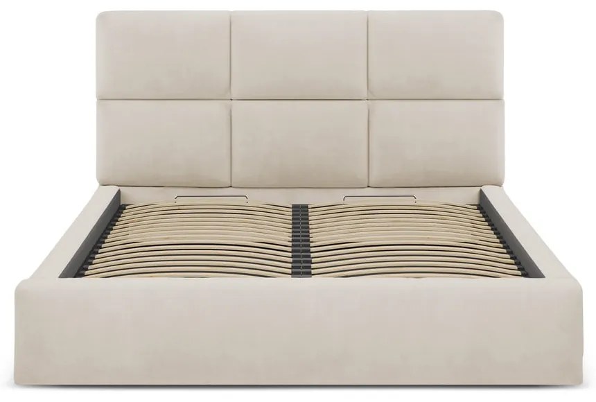 Béžová čalúnená dvojlôžková posteľ s úložným priestorom s roštom 200x200 cm Libera – Windsor & Co Sofas