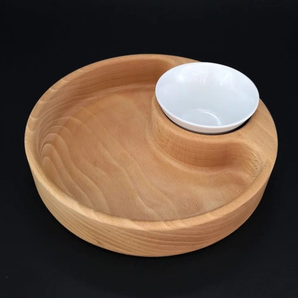 AMADEA Drevená miska nachos guľatá, masívne drevo, rozmer 20x4, 5 cm