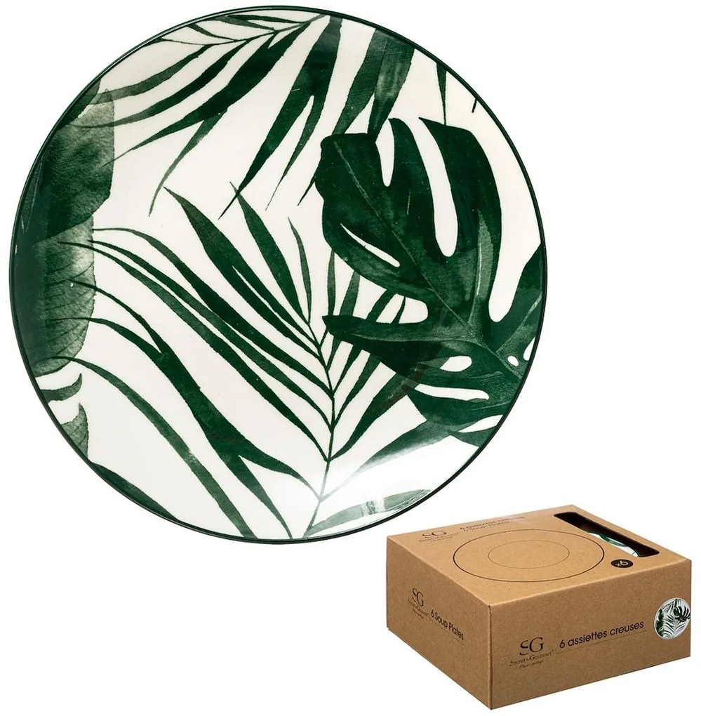 Porcelánový hlboký tanier Leafs, (fi) 20 cm, listy, sada 6ks