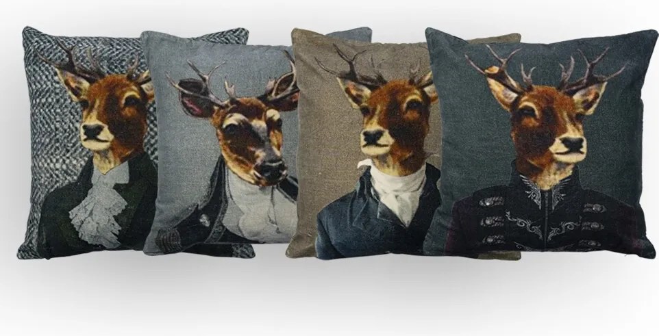 Šedý zamatový vankúš s jeleňom Fleury Deer - 50*50*15cm