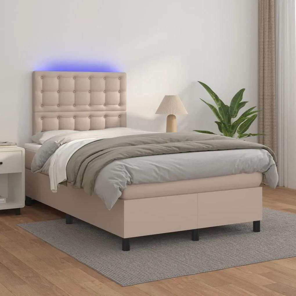 Boxspring posteľ matrac a LED kapučínová 120x200 cm umelá koža 3135938