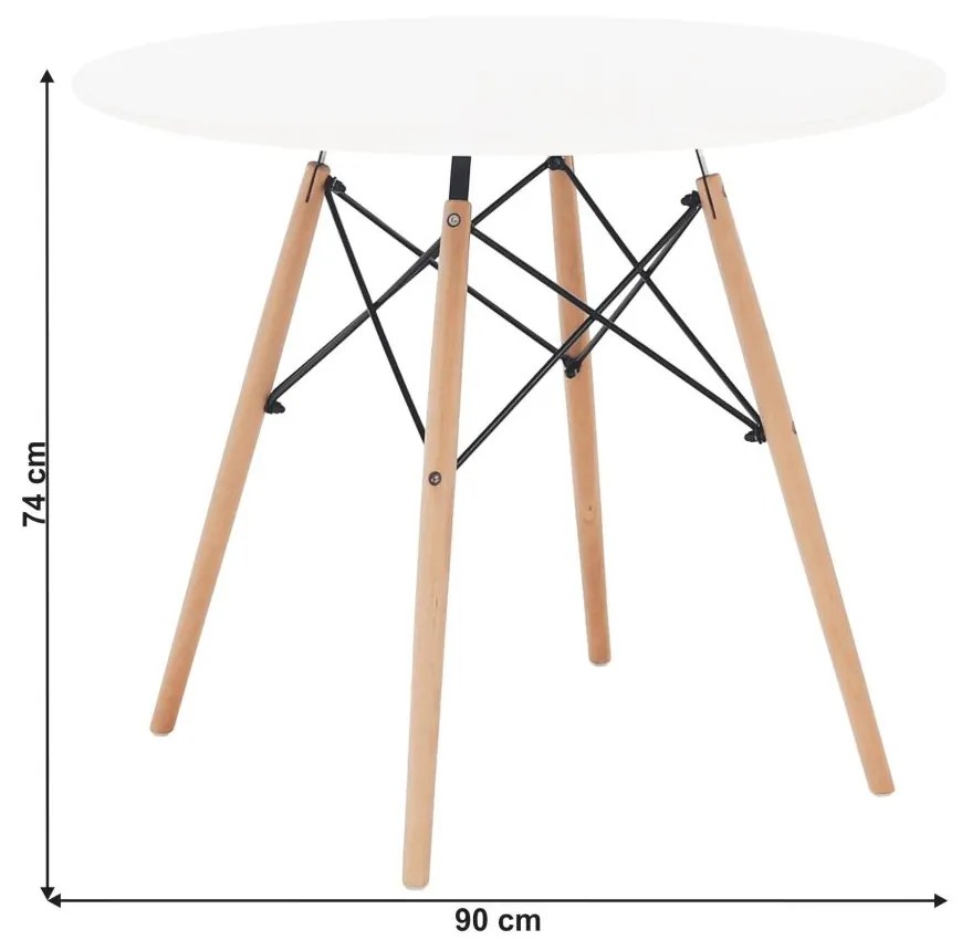 Tempo Kondela Jedálenský stôl, biela/buk, priemer 90 cm, GAMIN NEW 90