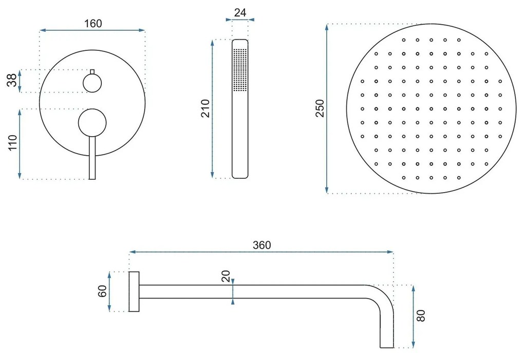 Rea Lungo Grip, podomietková sprchová súprava + BOX montážny systém, medená matná, REA-P5651