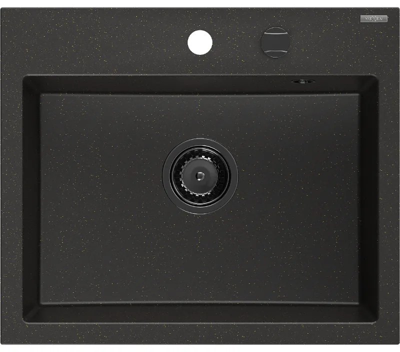 Mexen Oscar, 1-komorový granitový drez 580x490x205 mm, čierna-zlatá metalíza, 6519581000-75-B