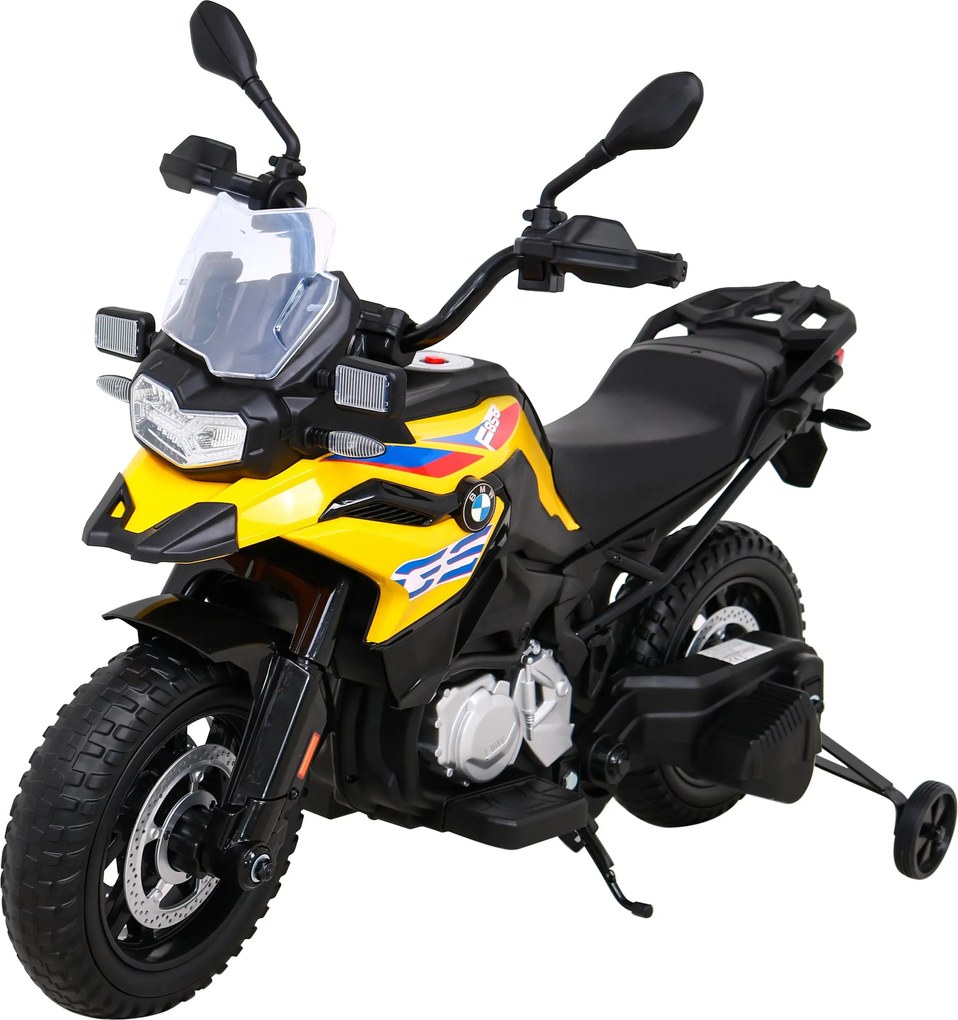 Ramiz BMW F850 GS Detský motocykel na batérie žltý + asistenčné kolesá + LED audio + pomalý štart + EVA